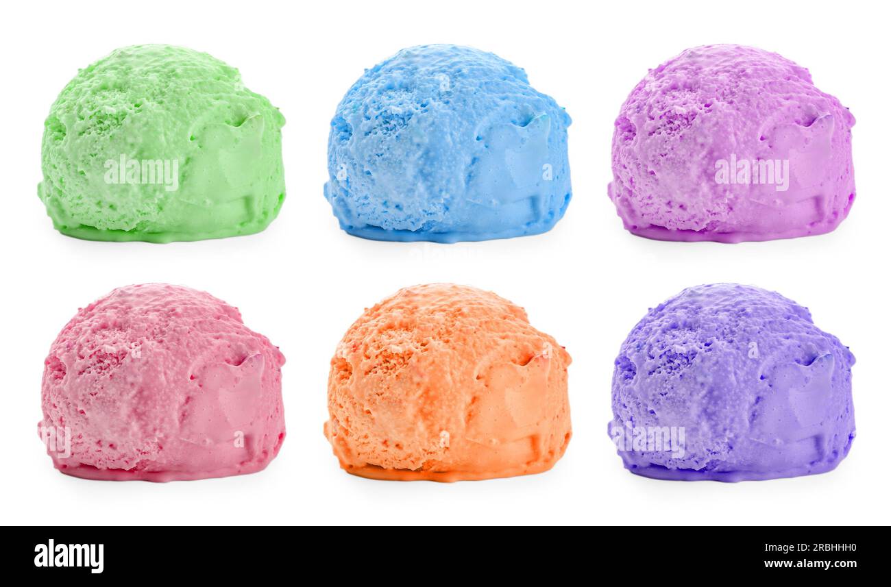 Set of ice cream scoops of different colors and flavors isolated on