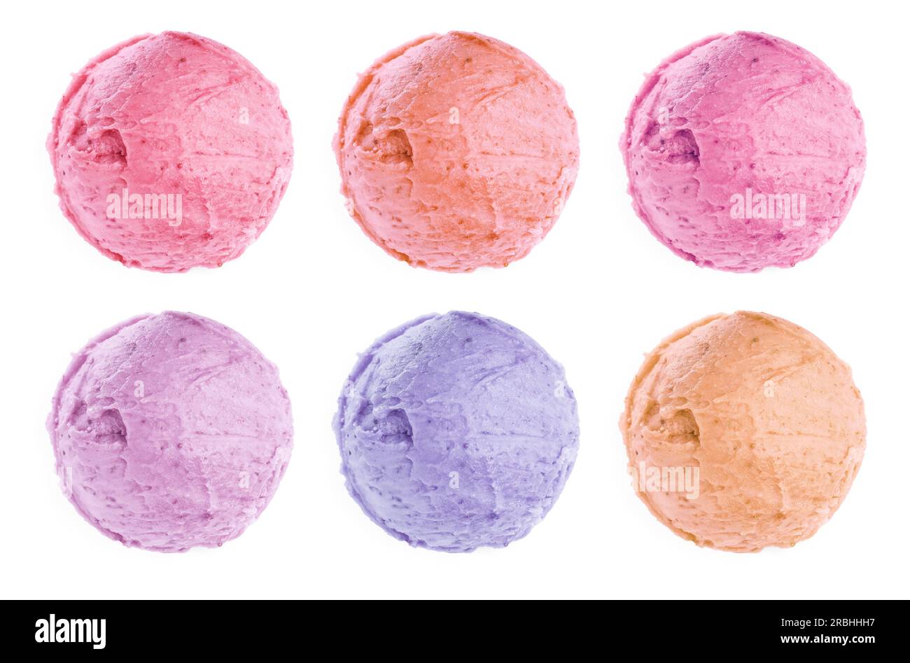 Set of ice cream scoops of different colors and flavors isolated on