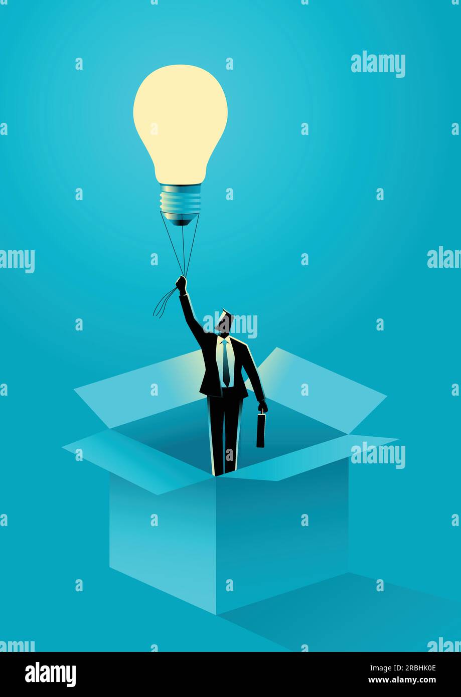 Business concept vector illustration of a businessman flying out of the