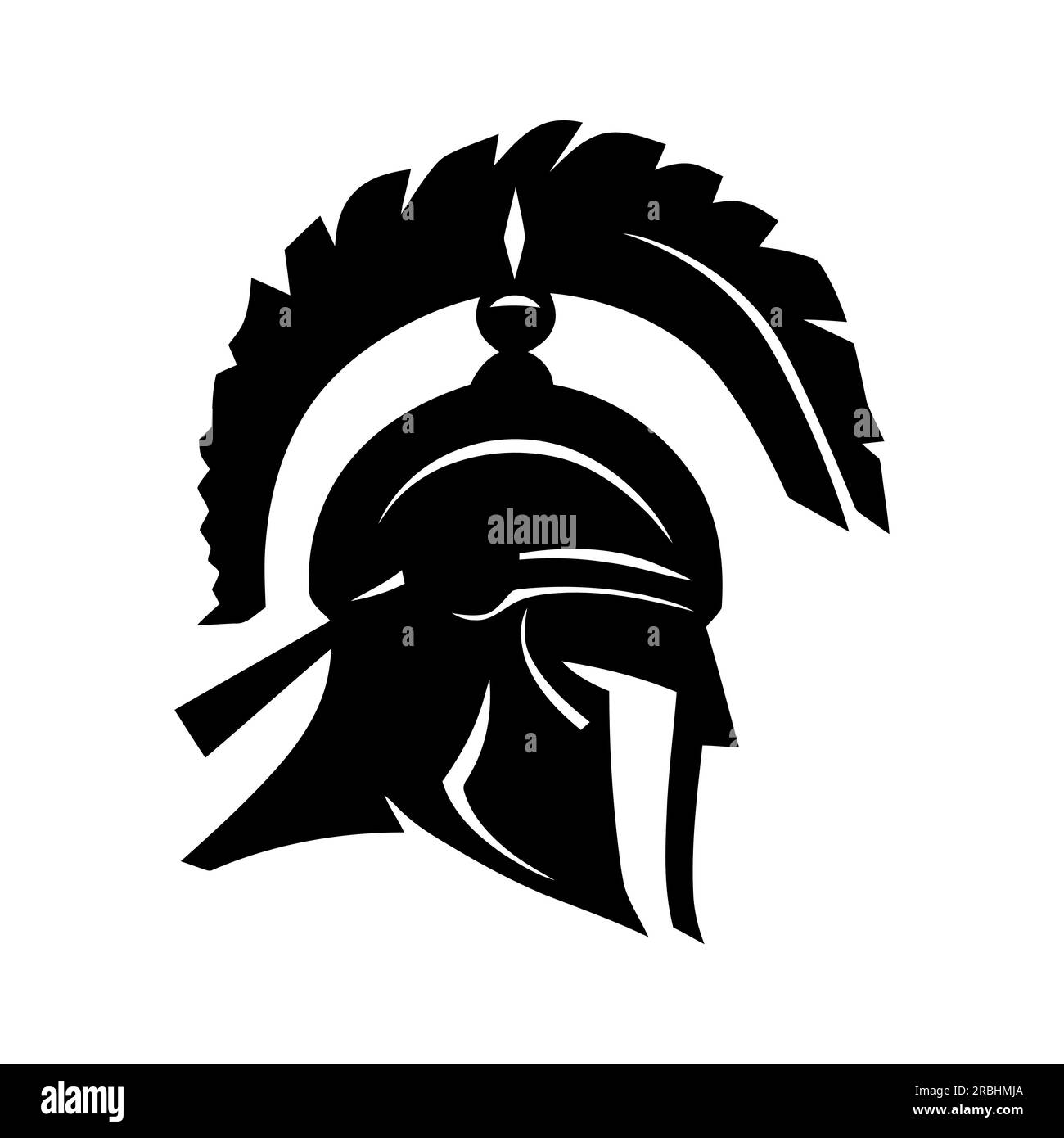 Knight warrior helmet. Black icon of helmet of Roman soldier or gladiator. Vector illustration Stock Vector