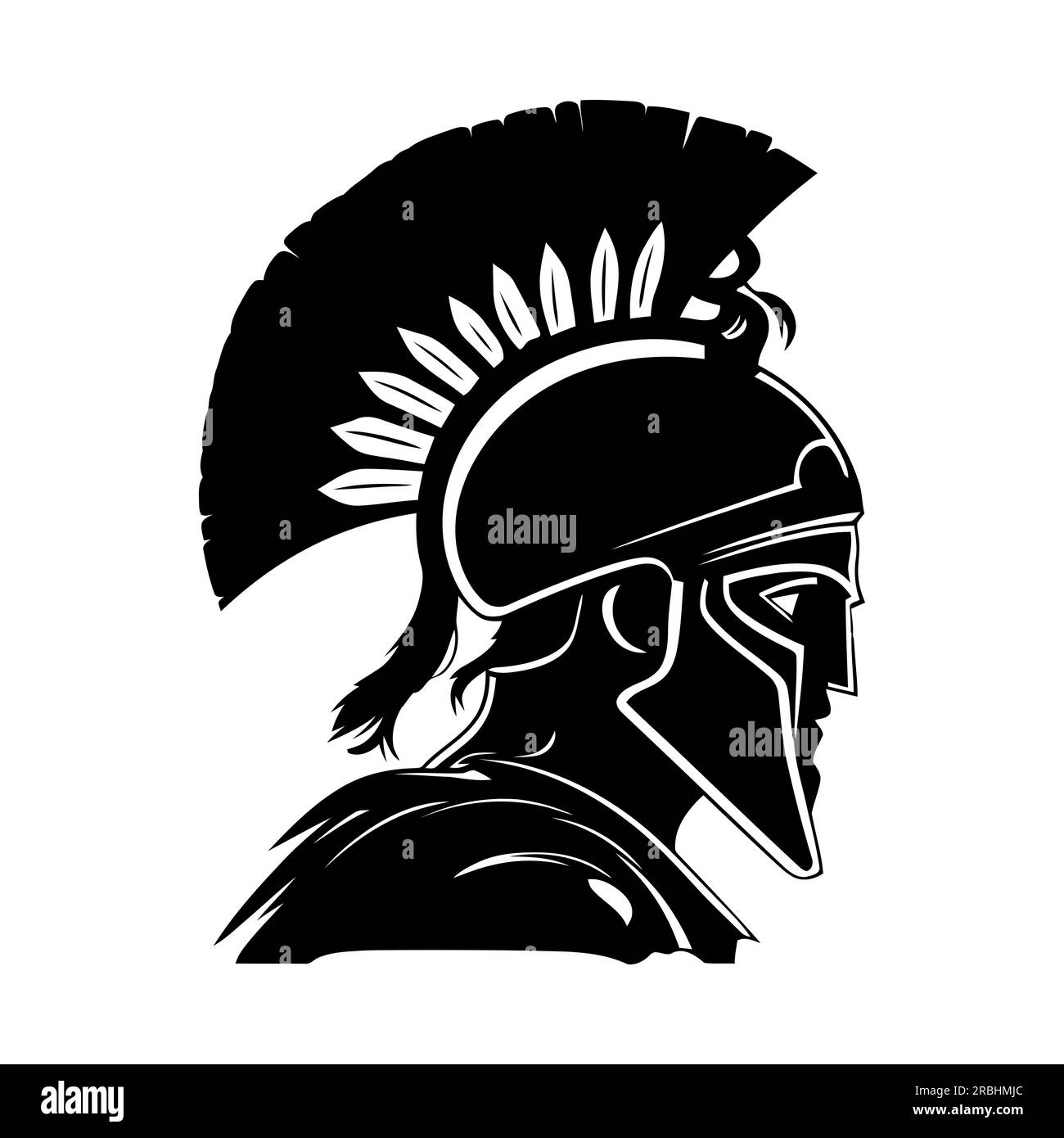 Knight warrior helmet. Black icon of Roman soldier or gladiator in helmet. Vector illustration Stock Vector