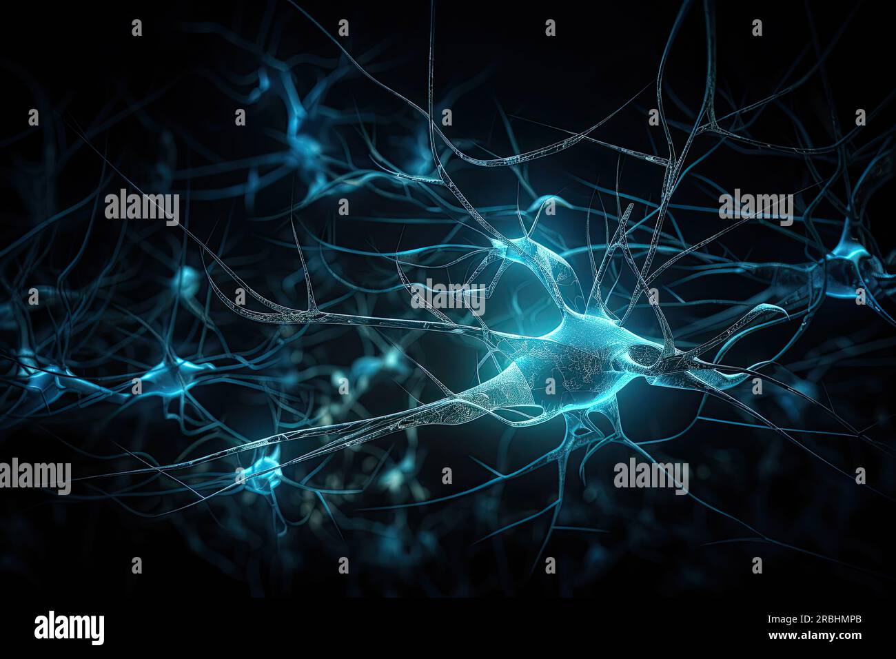 3D illustration of neurons in the brain. Brainstorming concept, electric energy flowing through