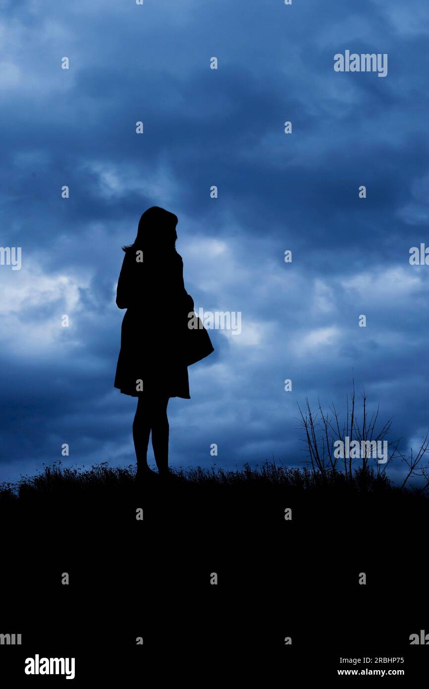 woman silhouette standing on the edge of a cliff Stock Photo - Alamy