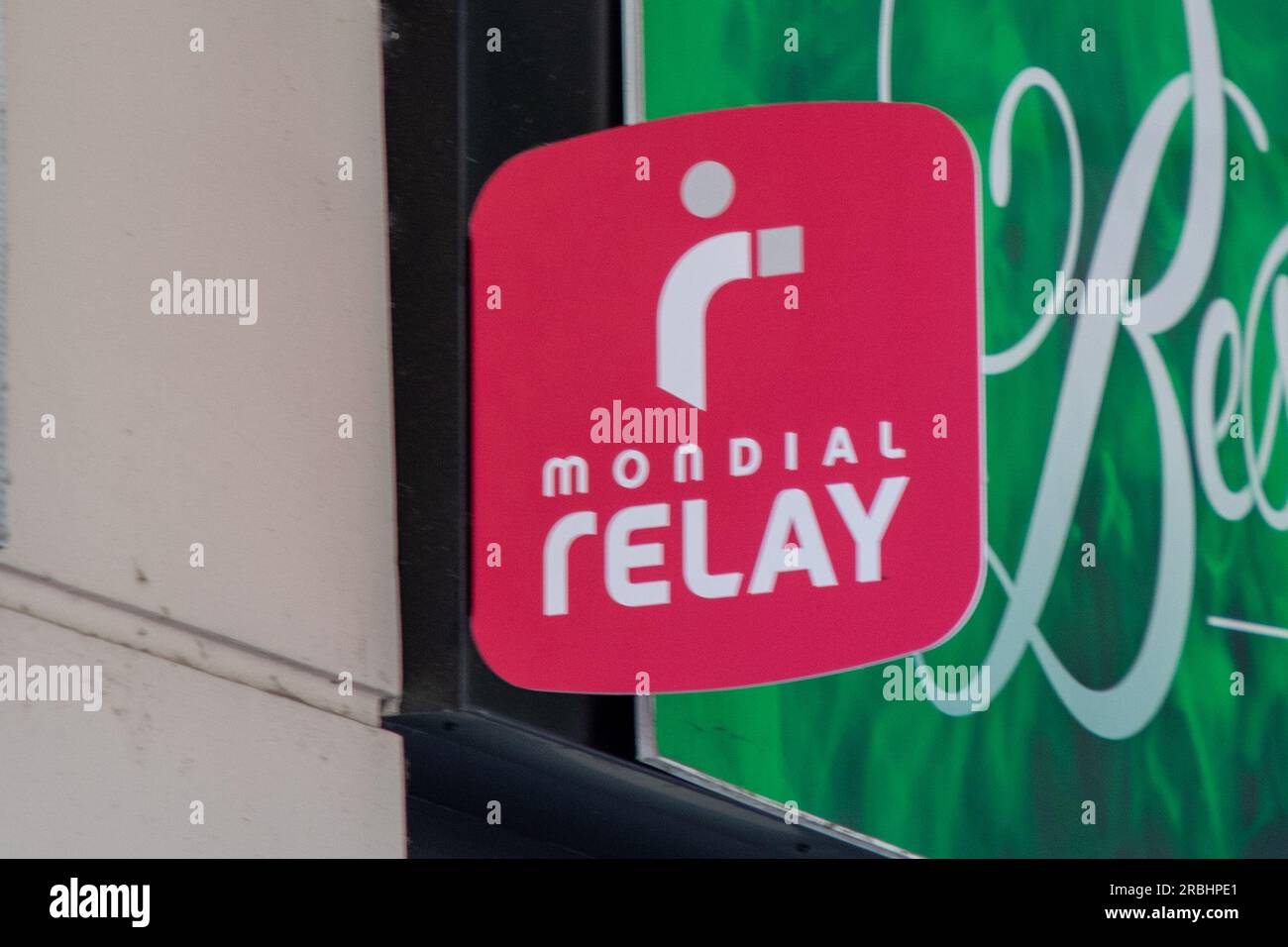 Bordeaux , France 07 01 2023 Mondial Relay sign brand and text logo store front of facade