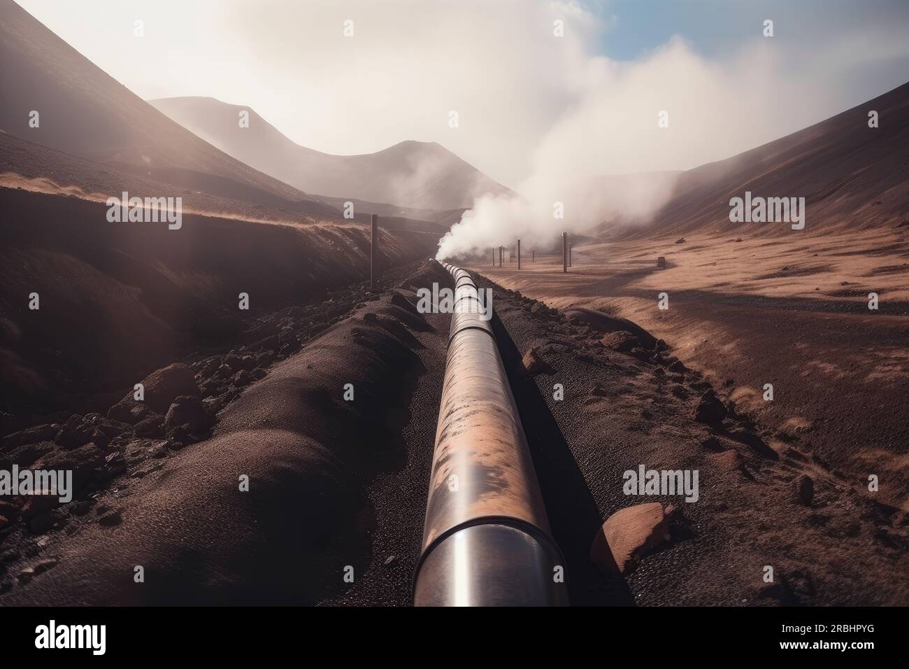 Steam coming out of a pipe in the desert of Maui, Hawaii, The