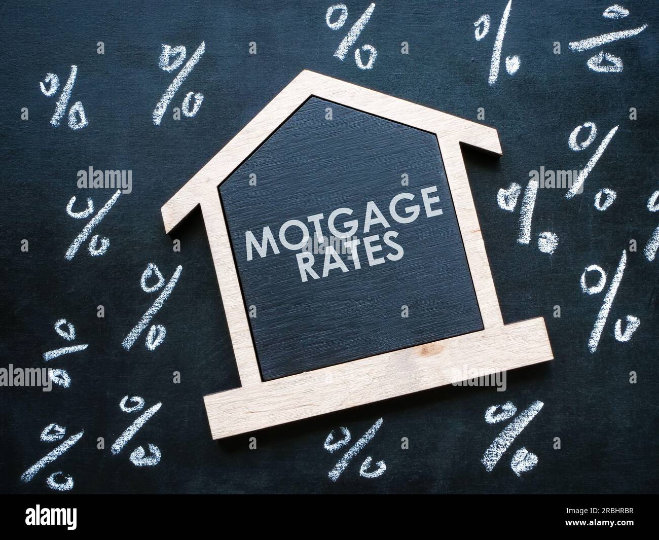 The inscription on the house model mortgage rates and percent signs