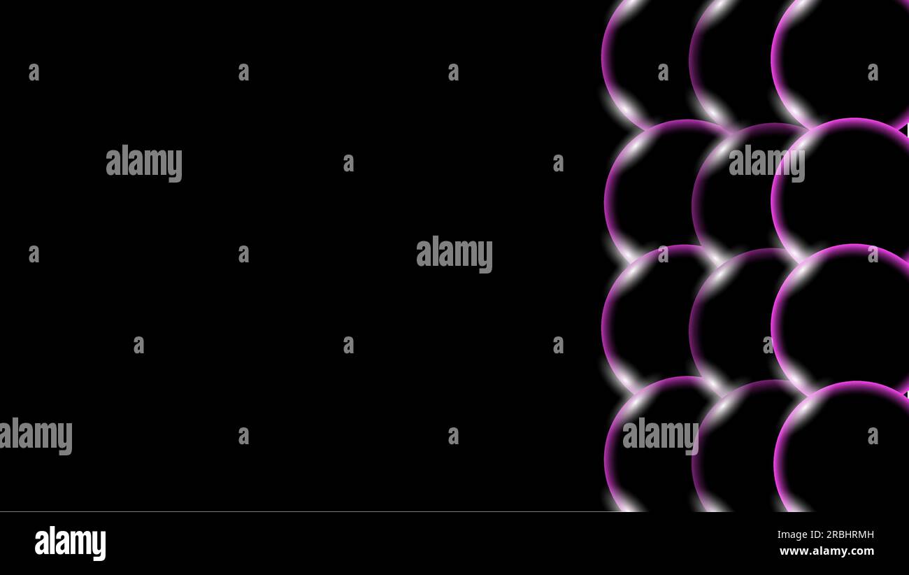 Purple transparent abstract shiny beautiful and convex volumetric simple balls, bubbles, eggs circles with glare of light located on the side on a bla Stock Vector
