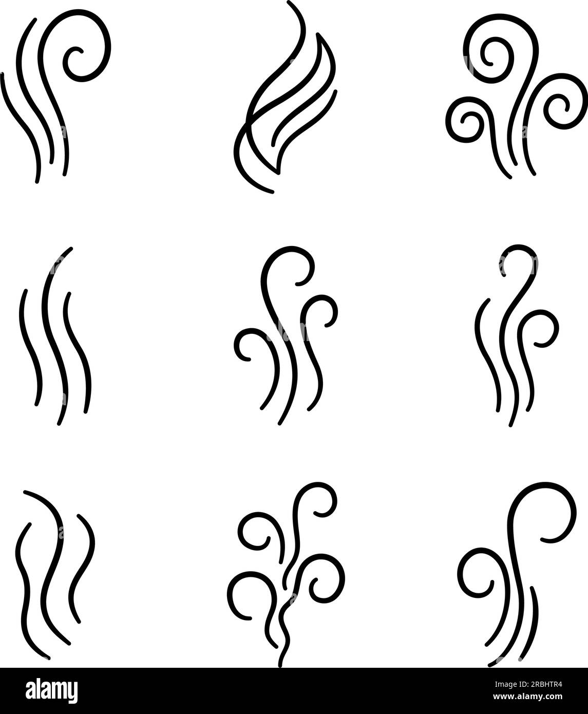 Doodle smoke icons set. Water steam symbols. Hand drawn hot vapors. Line air smell symbols. Doodle fire smoke icons. Vector illustration isolated on Stock Vector