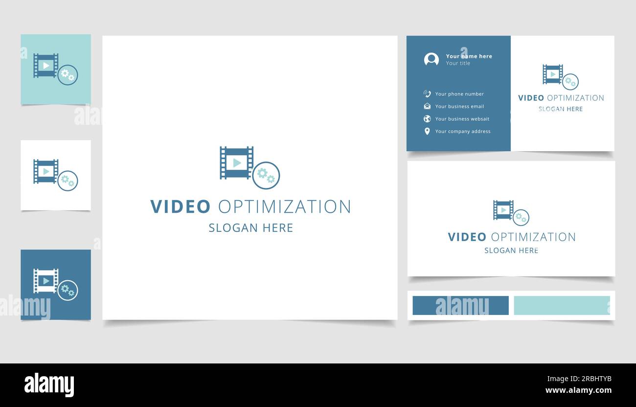 Video optimization logo design with editable slogan. Branding book and