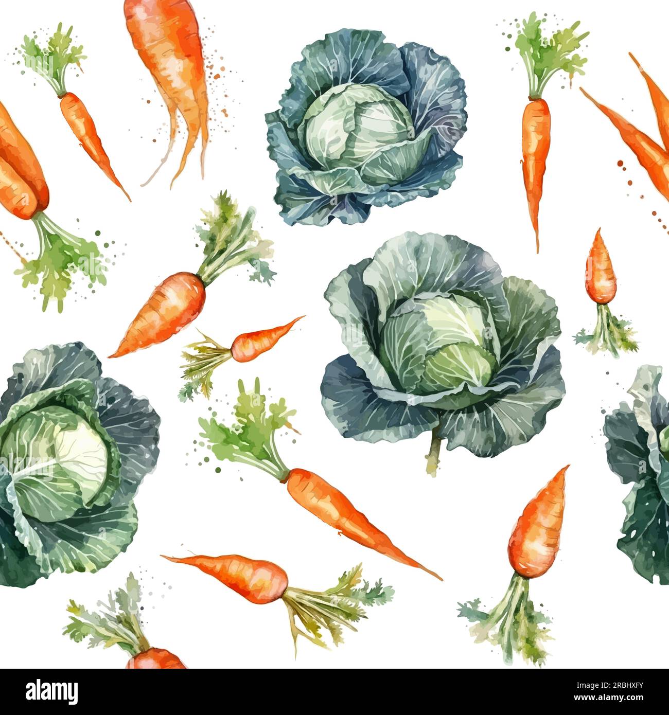 Carrot with cabbage watercolor seamless pattern. Vector illustration Stock Vector