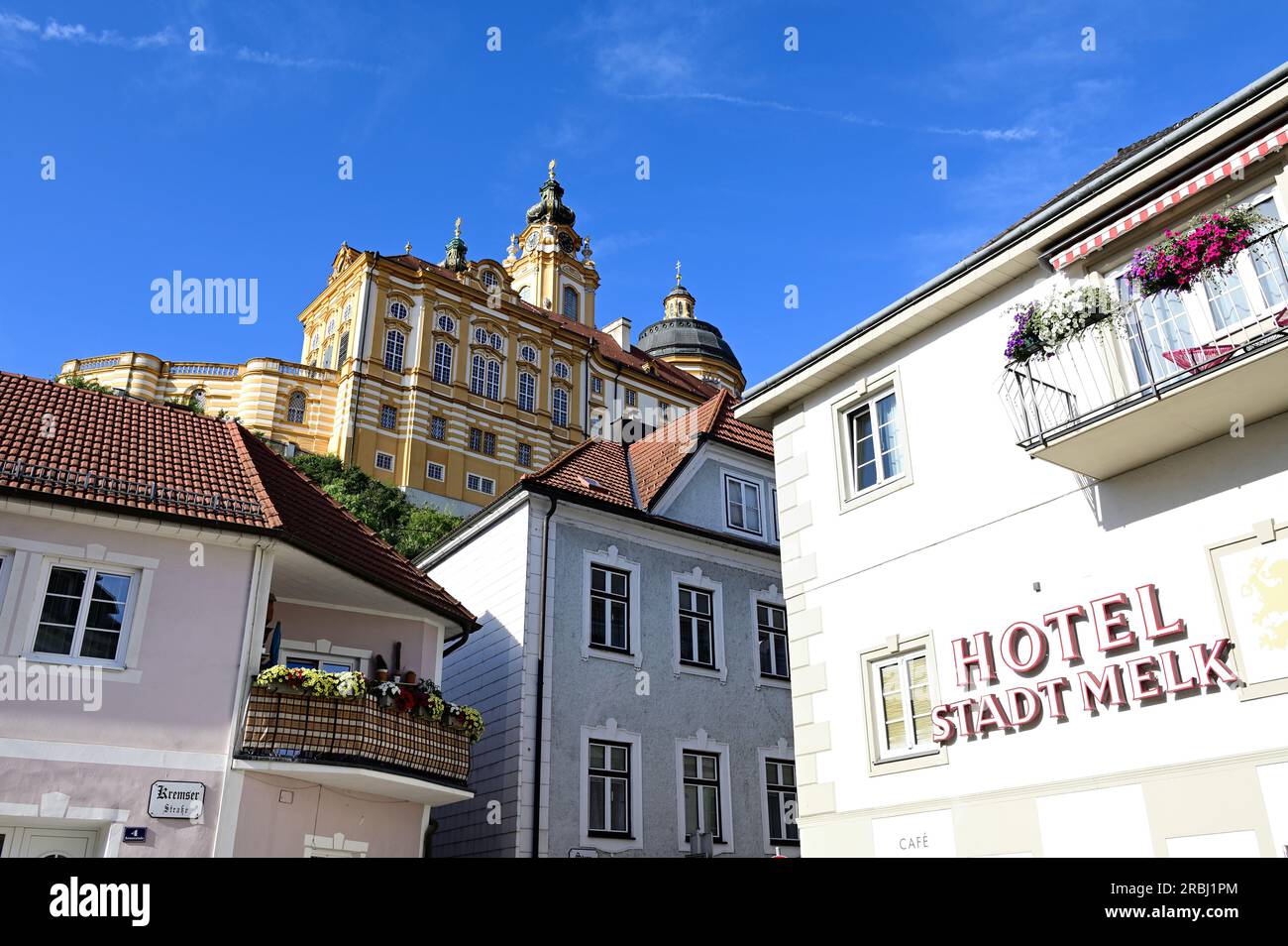 Melk, Wachau, Lower Austria, Austria. July 04, 2023. View of Melk Abbey Stock Photo