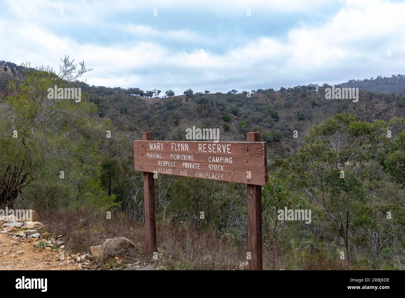 Mary Flynn Reserve camping ground area on the Hill End Bridle track famous trail during gold mining boom, New South Wales,Australia Stock Photo