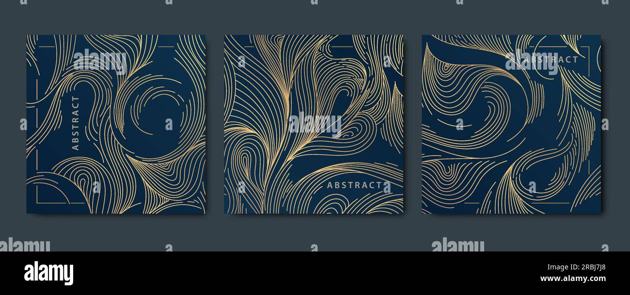Vector set of abstract luxury golden square cards, wave post templates ...