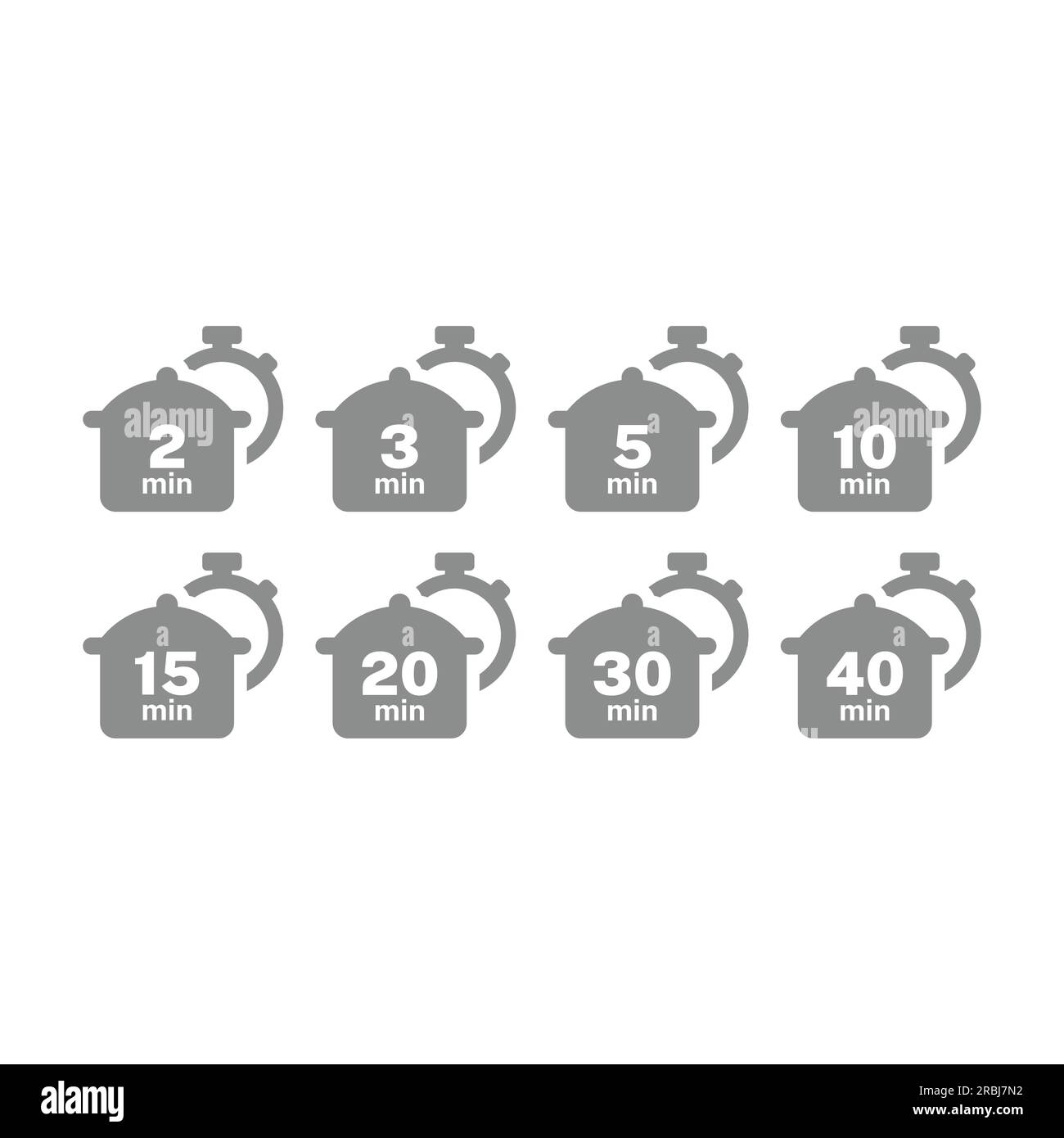 Cooking time and pot icon set. Cook for 5, 10 minutes vector icons. Stock Vector