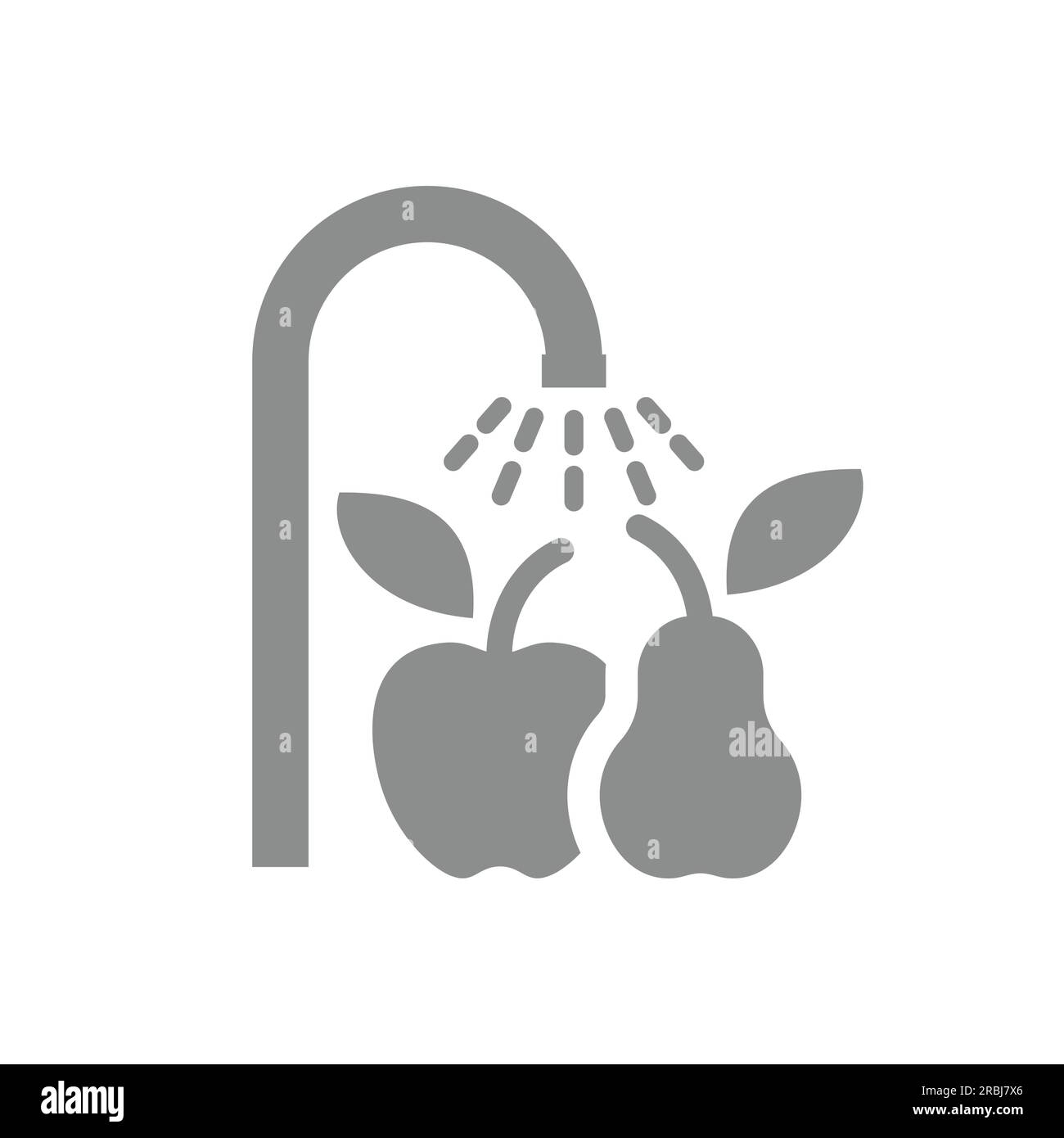 Wash well before eating vector label. Water tap and fruits fill icon. Stock Vector