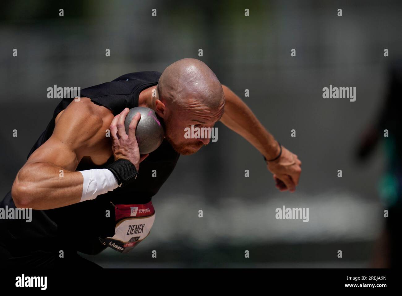 Zach Ziemek competes in the decathlon shot put during the 2023 USATF
