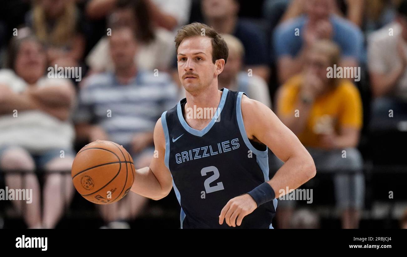 Utah Jazz guard Keyonte George (3) brings the ball up court in the second  half during an NBA summer league basketball game against the Memphis  Grizzlies Thursday, July 6, 2023, in Salt