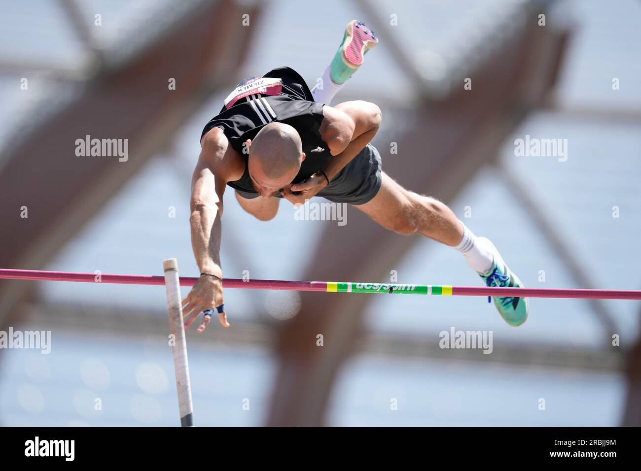 Zach Ziemek competes in the pole vault for the men's decathlon during