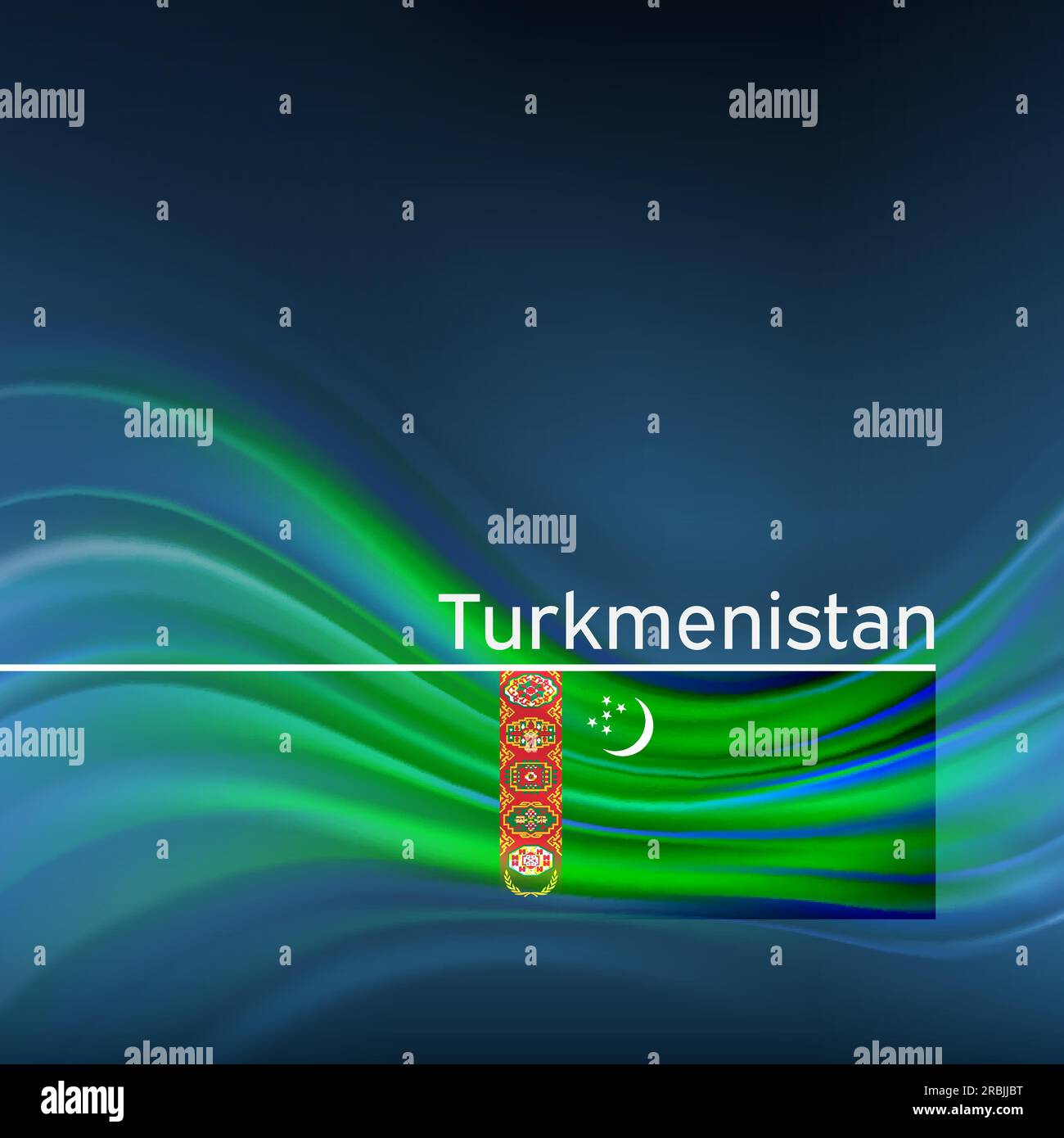 Turkmenistan flag background. Abstract tajik flag in blue sky. National holiday card design. State banner, turkmenistan poster, patriotic cover, flyer Stock Vector