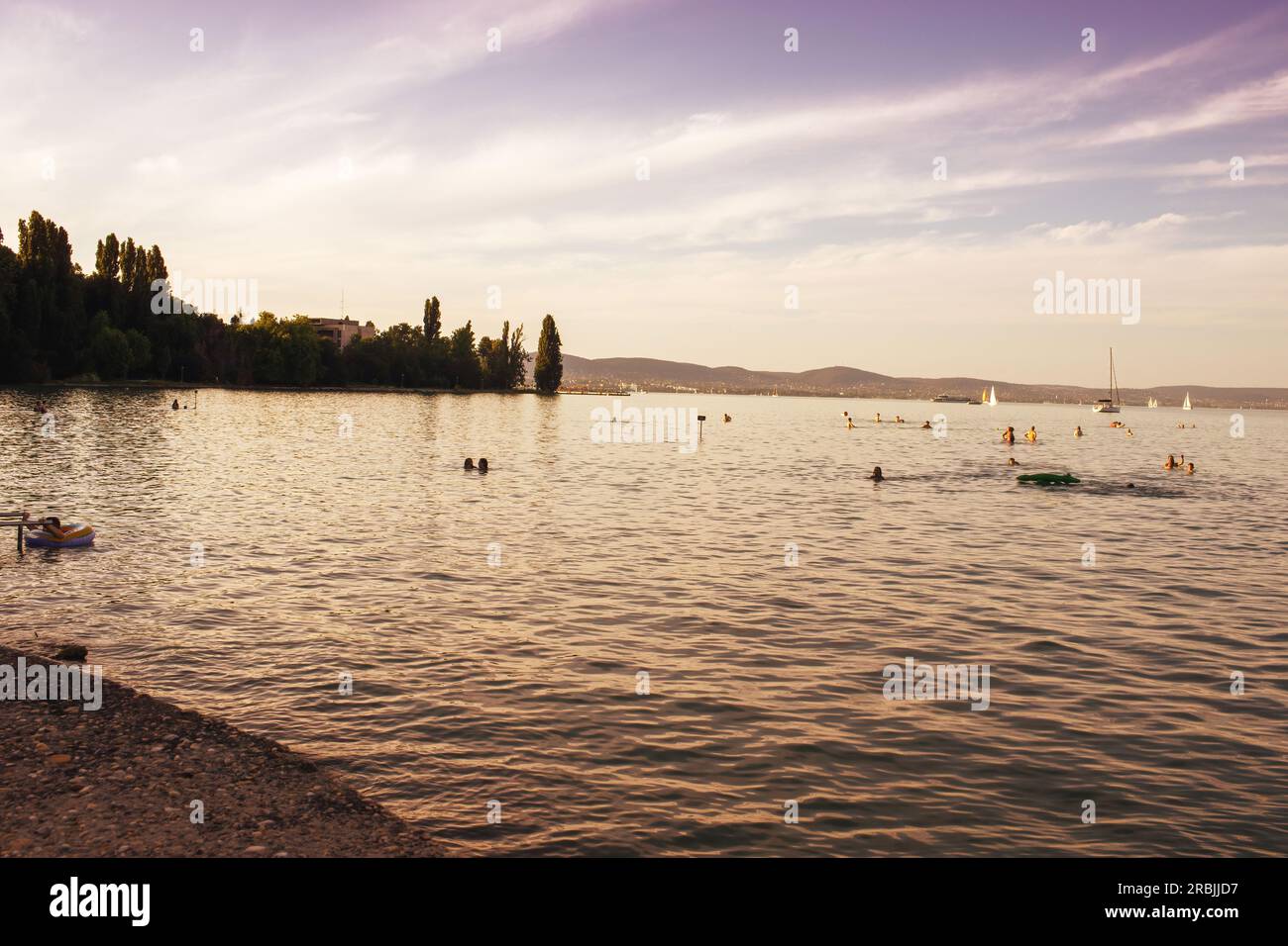 View of the Lake Balaton in the evening from Tihany.Summer season. High quality photo Stock Photo