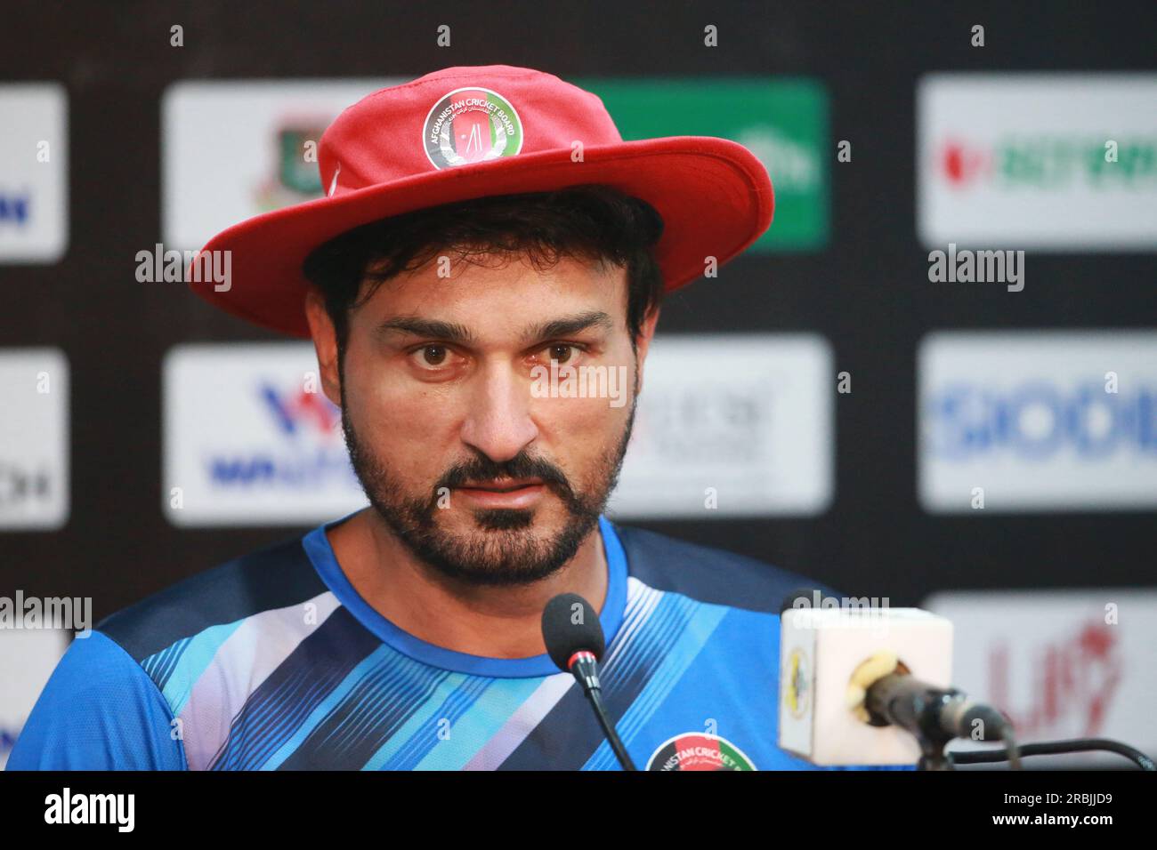 Afghanistan bowling coach Hamid Hasan attends a prematch press