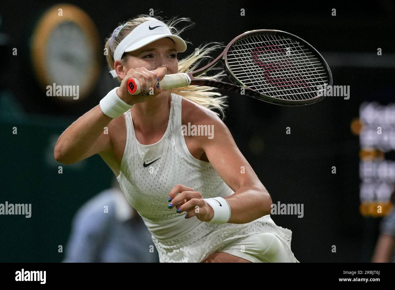 Britain's Katie Boulter returns to Kazakhstan's Elena Rybakina in a