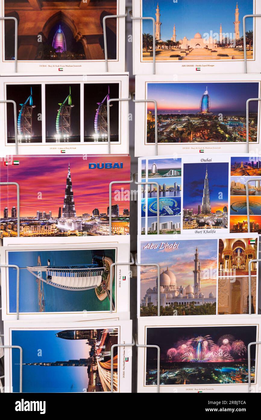 UAE, Dubai, postcards for sale in the market Stock Photo Alamy