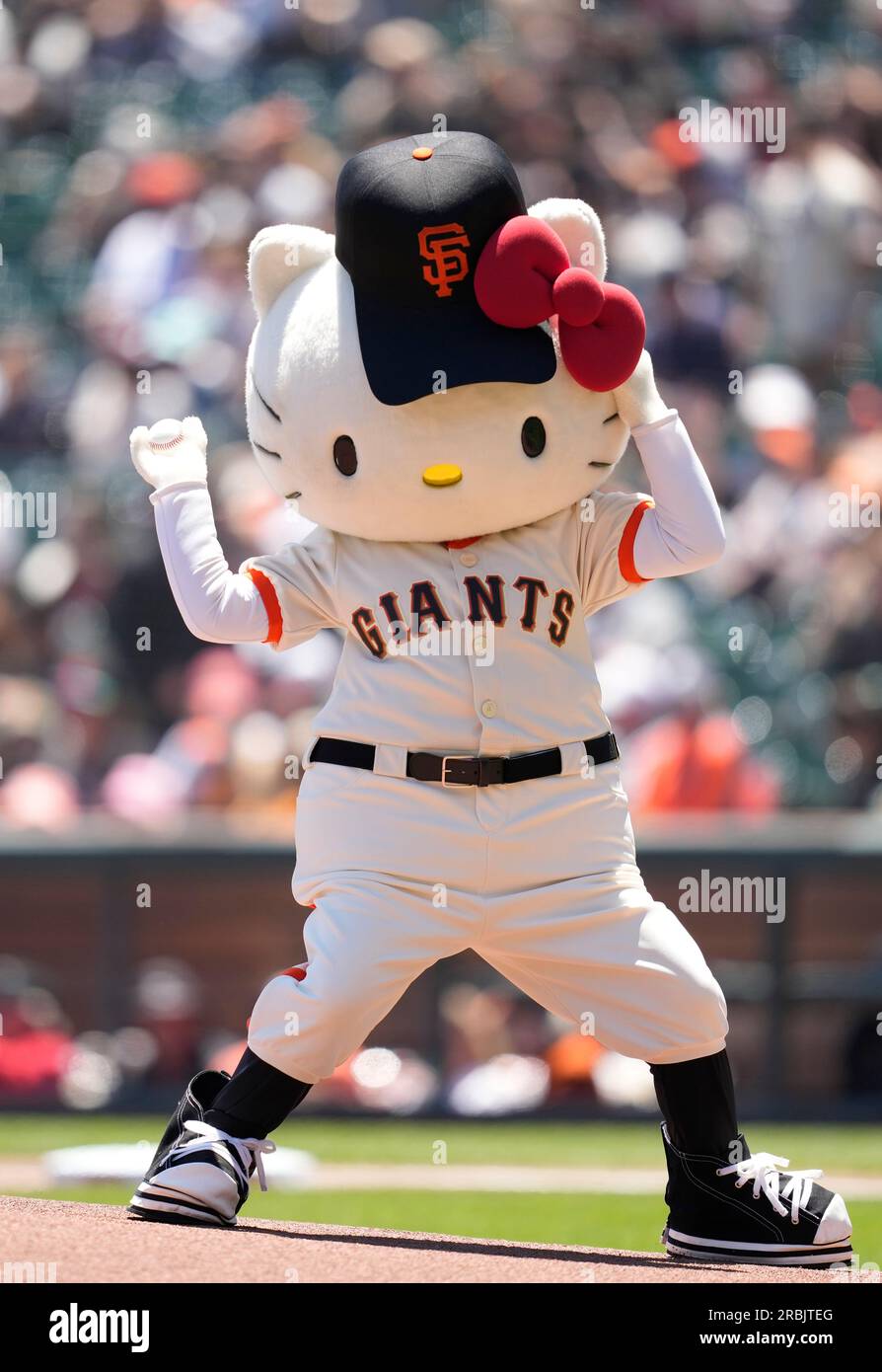 Hello Kitty throws out the ceremonial first pitch before a
