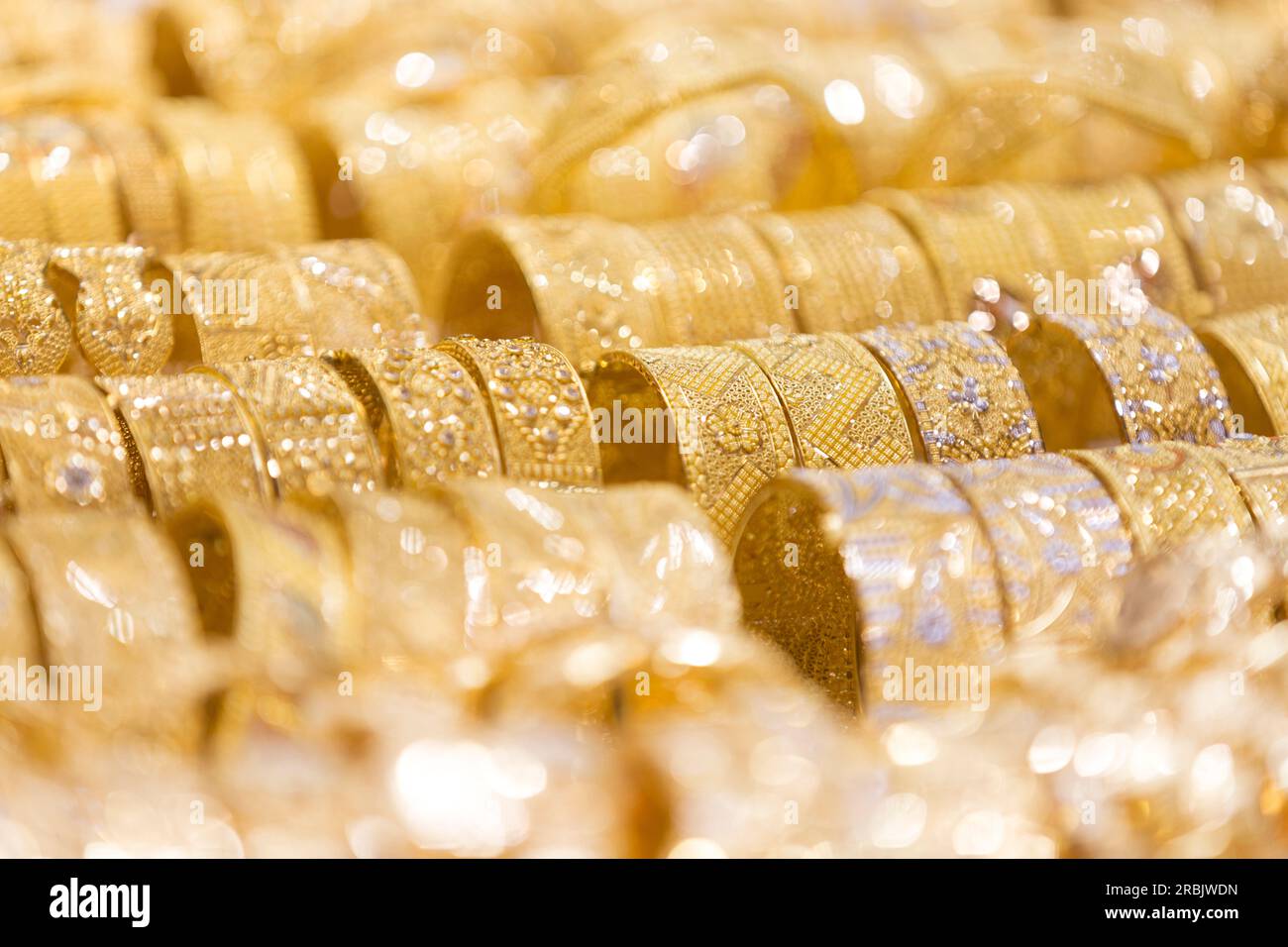 UAE, Dubai, gold bracelets for sale in the Gold Souq, 