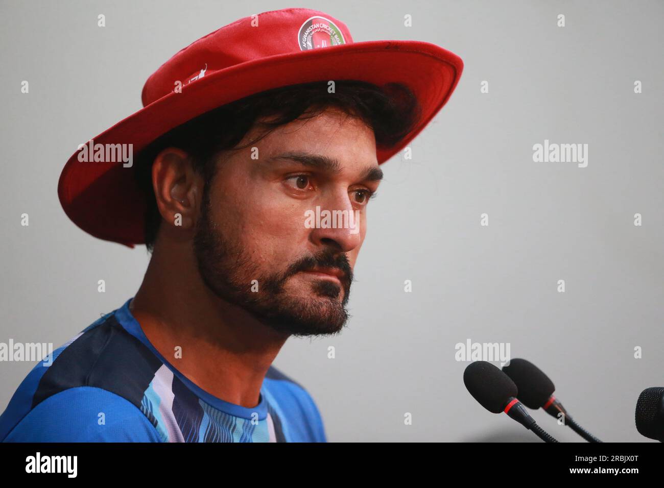 Afghanistan bowling coach Hamid Hasan attends a prematch press