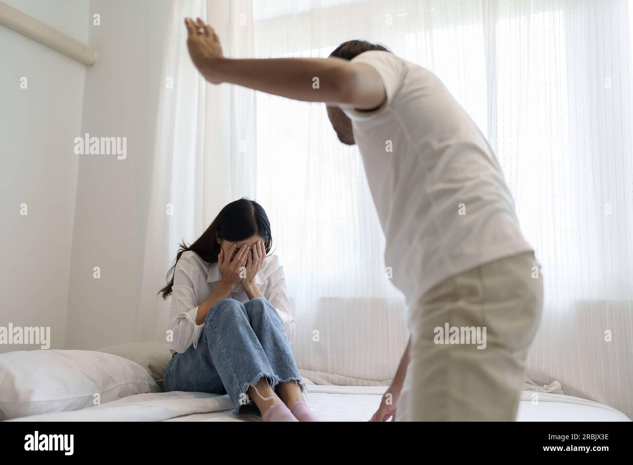 Domestic violence and Family conflict concept, father fighting mother ...