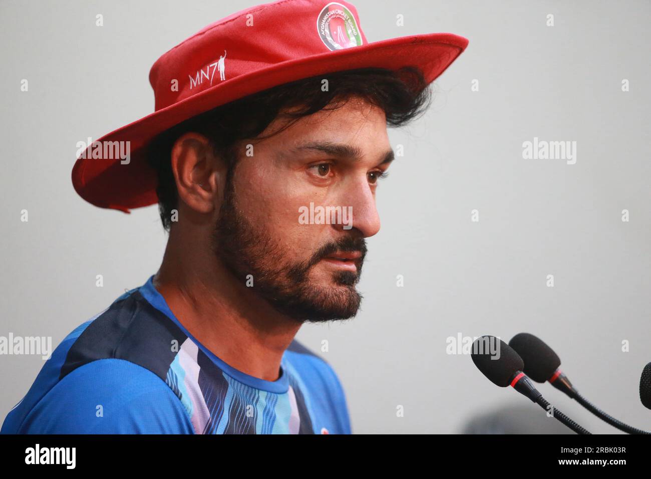Afghanistan bowling coach Hamid Hasan attends a prematch press