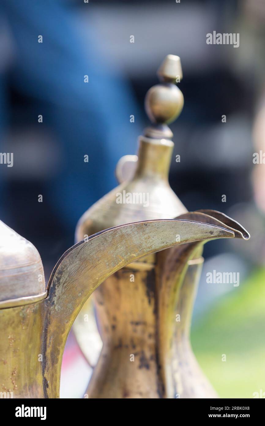 UAE, Dubai, traditional Arabic coffee pots Stock Photo Alamy