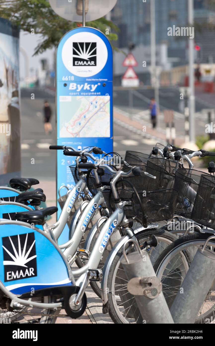 UAE, Dubai, bicycle hire bikes Stock Photo Alamy