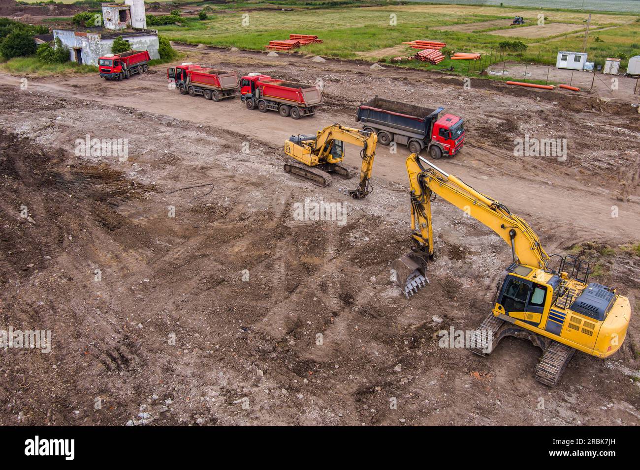 Aerial photo of an excavator working on a construction site Stock Photo ...