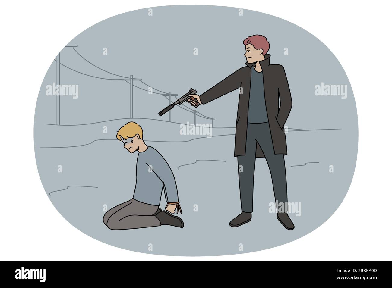 Killer holding gun in hands make control headshot in victim head