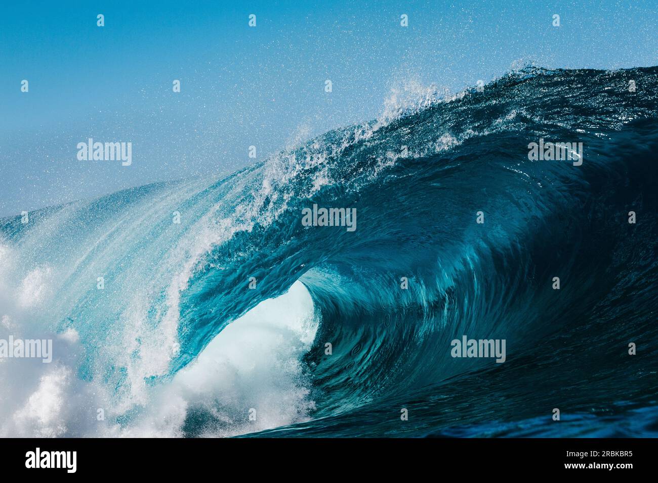 The blue barrels of the waves in the Atlantic Ocean Stock Photo