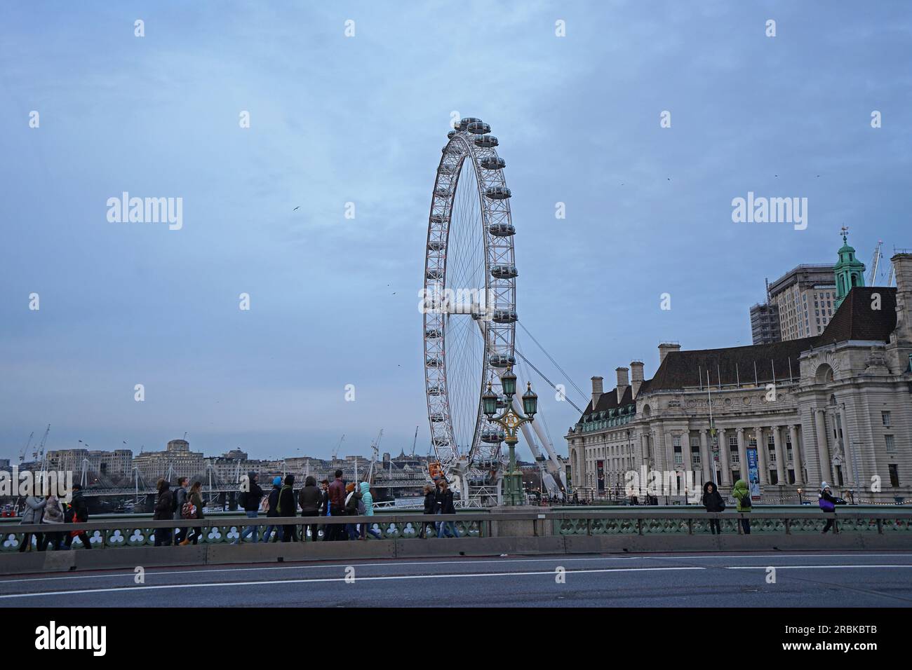 Exterior European architecture and design of London eye Ferris wheel, Europe's tallest cantilevered observation wheel on river Thames- United Kingdom Stock Photo
