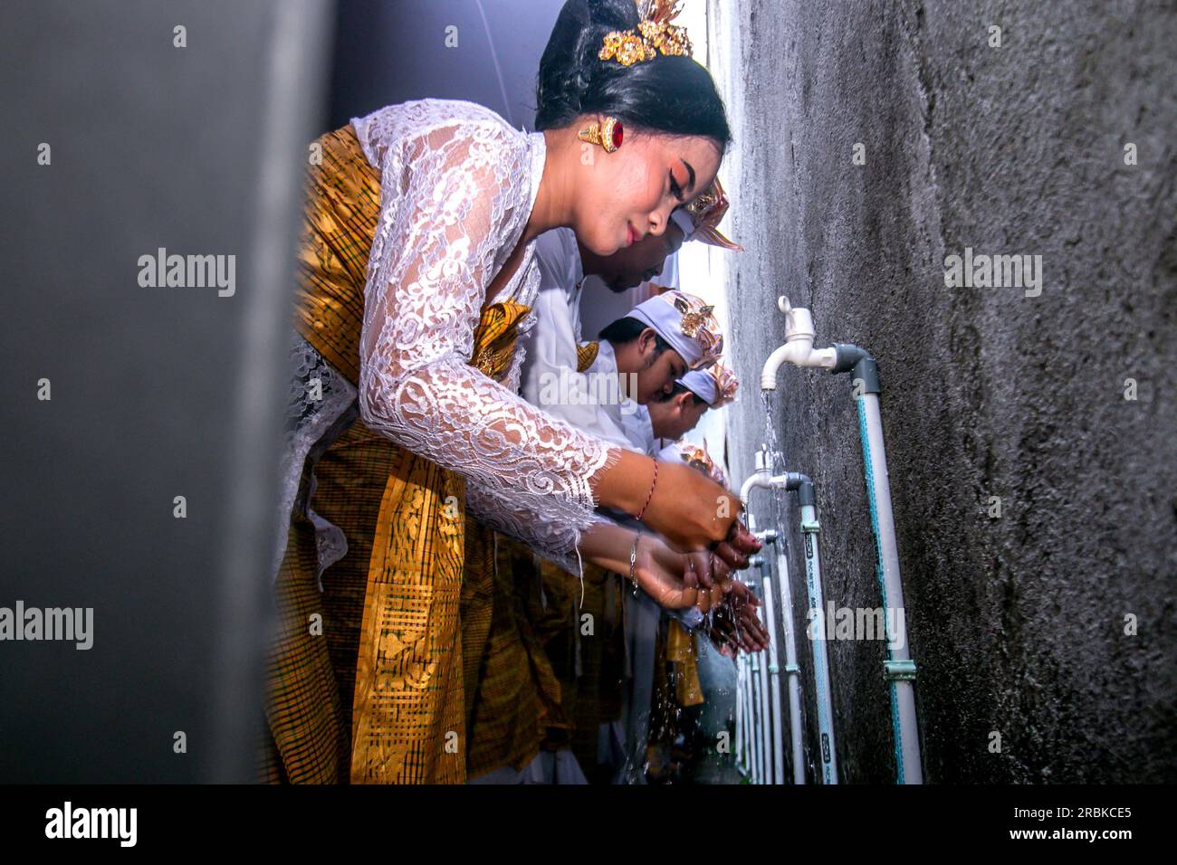Participants carry out a series of rituals at the Giri Kusuma Temple Pasraman, Bogor City, West Java, Indonesia, on July 9 2023 Stock Photo