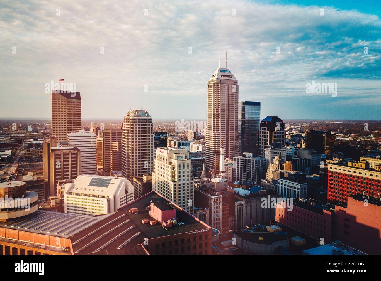 A faded aerial image with light streaks of Indianapolis, Indiana Stock Photo