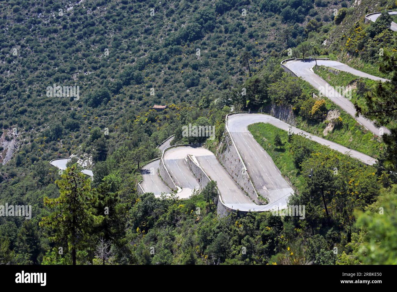 Mountain road at Sospel, Alpes-Maritimes, Provence-Alpes-Côte d'Azur, France Stock Photo