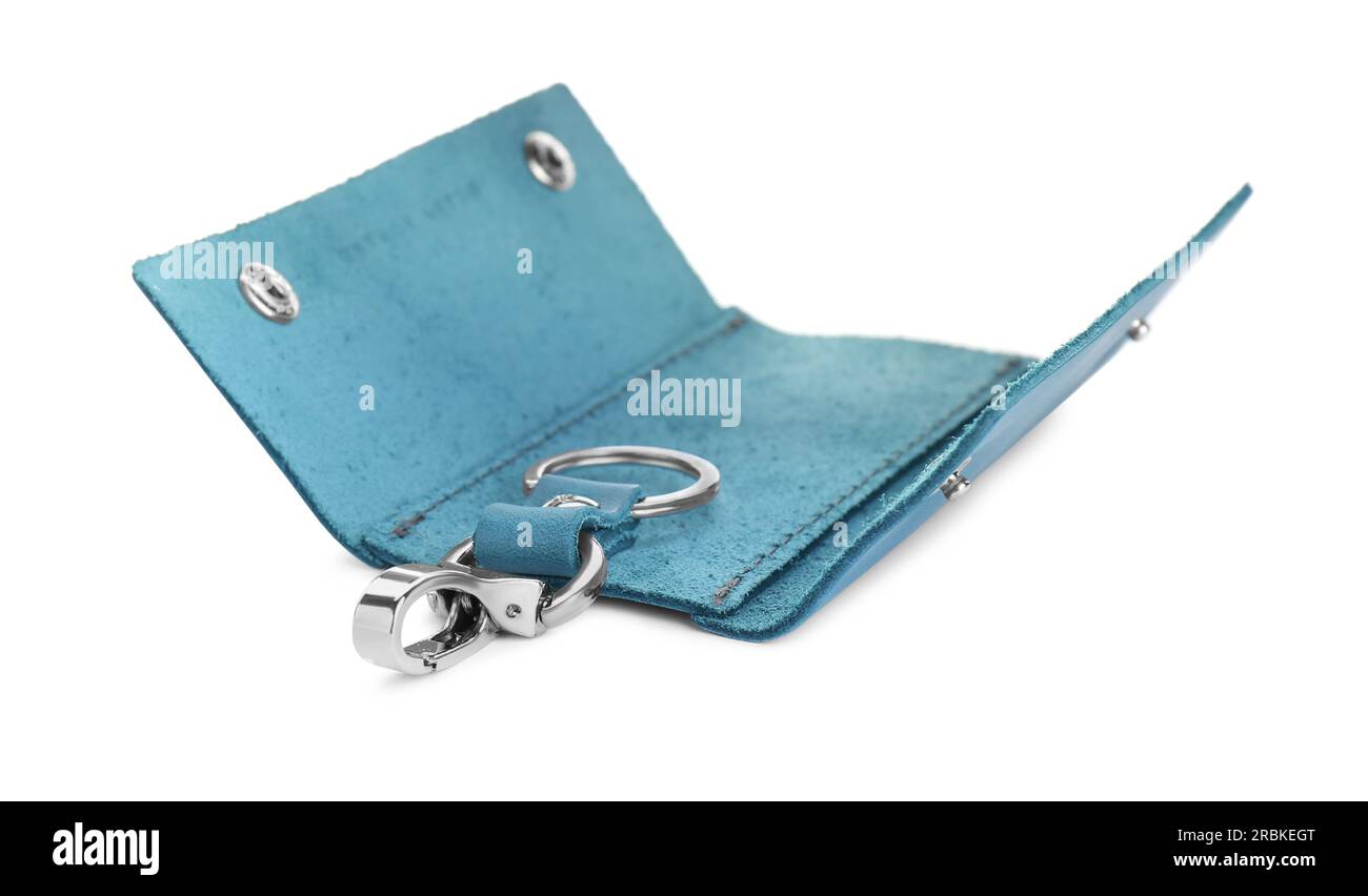 Stylish leather key holder isolated on white Stock Photo