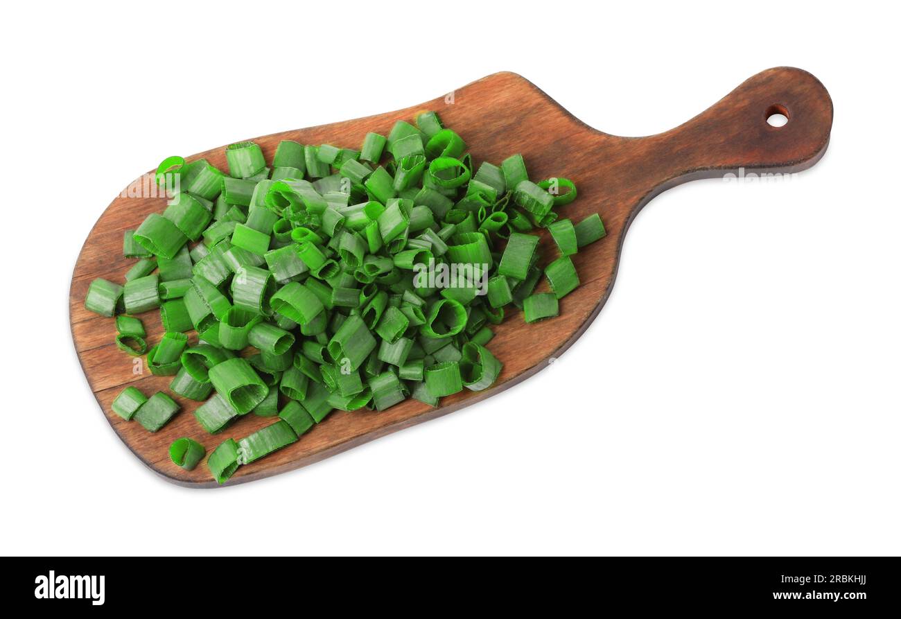 Chopped fresh green onion isolated on white, top view Stock Photo - Alamy