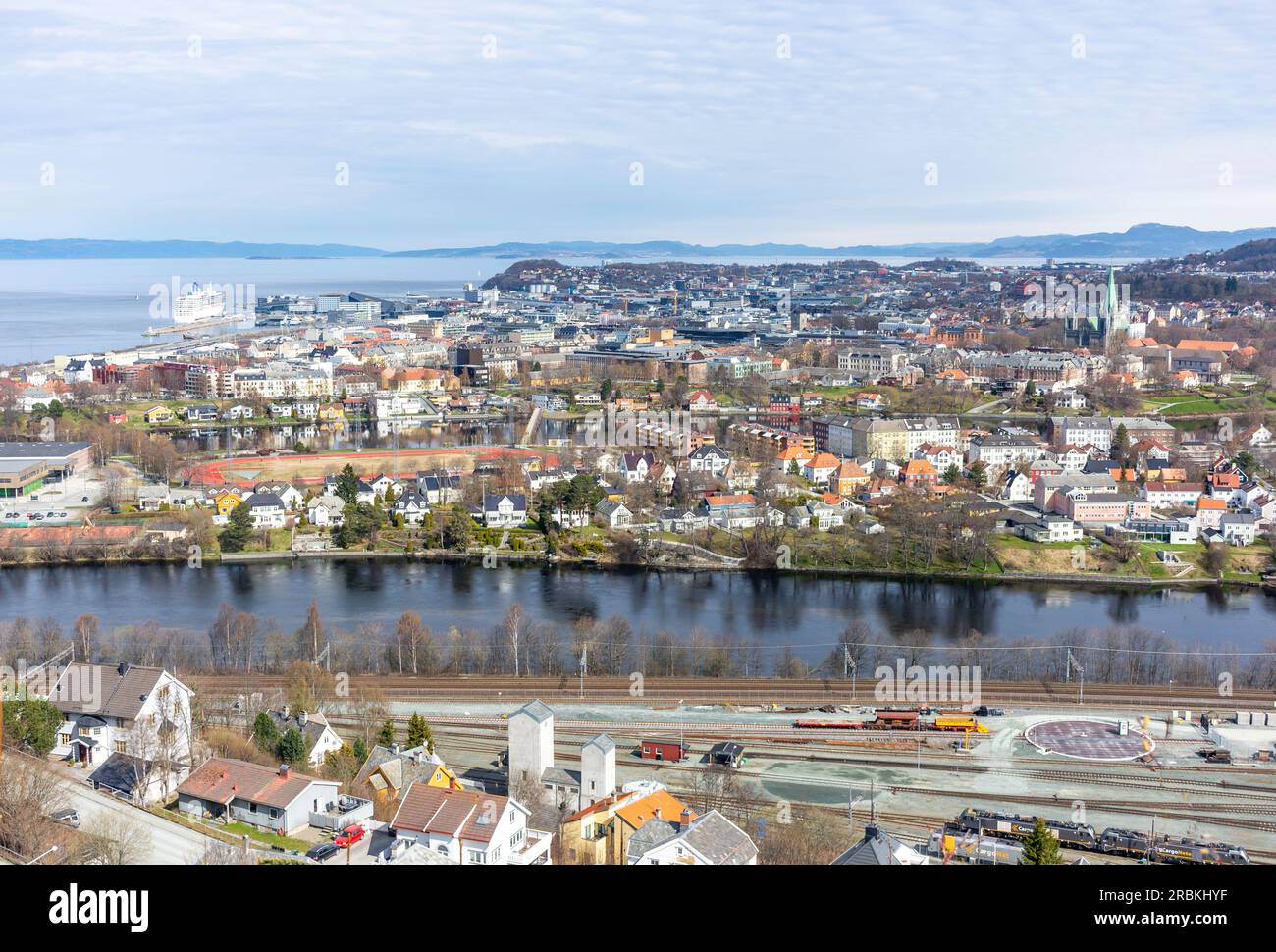 City and River Nidelva view from Utsikten Ekeberg Scenic Lookout, Trollstien, Trondheim, Trøndelag County, Norway Stock Photo