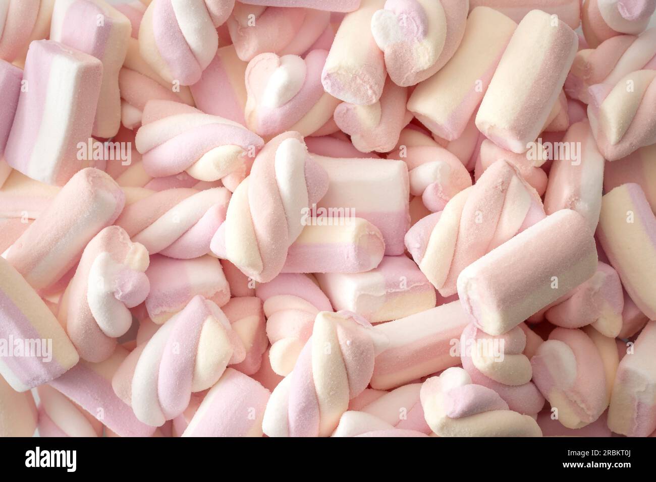 Full Frame Close Up of Piled Pink and White Marshmallows Concept for