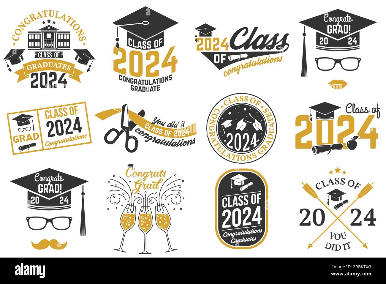 Set of Vector Class of 2024 badges Concept for shirt, print, seal