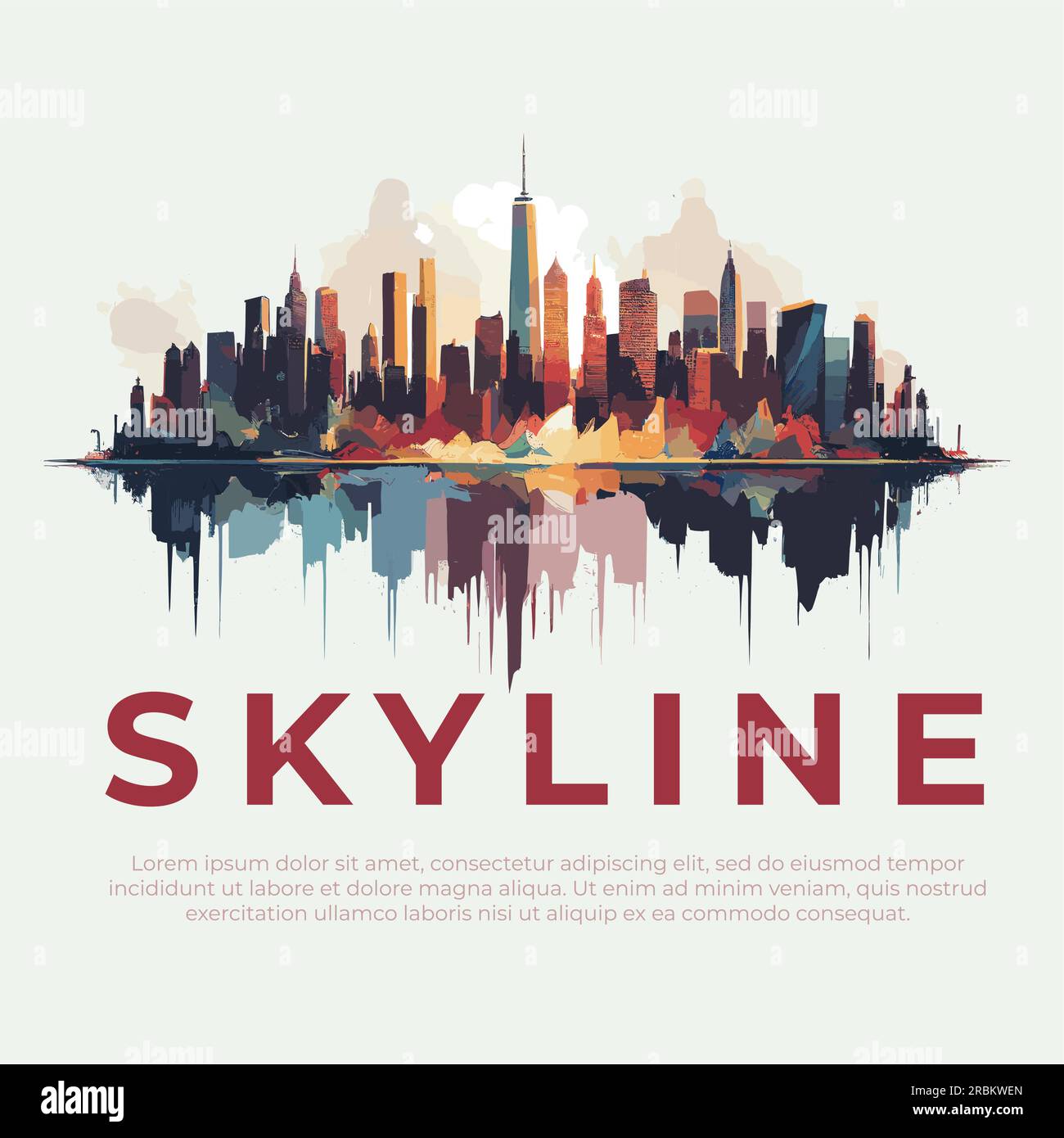 New York City Skyline colorful vivid splashes illustration Stock Vector ...