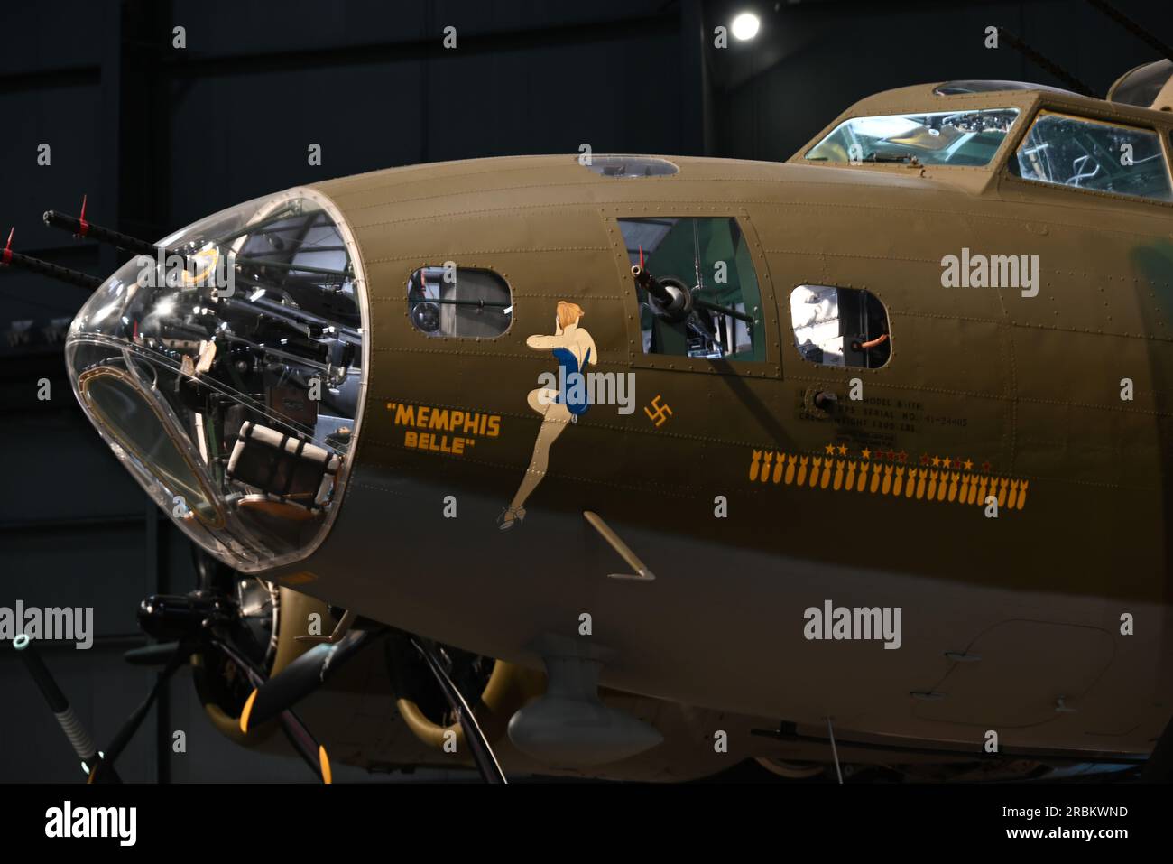 Nose art from the Memphis Belle B17 Flying Fortress, famous for completing 25 combat missions in WWII. Stock Photo