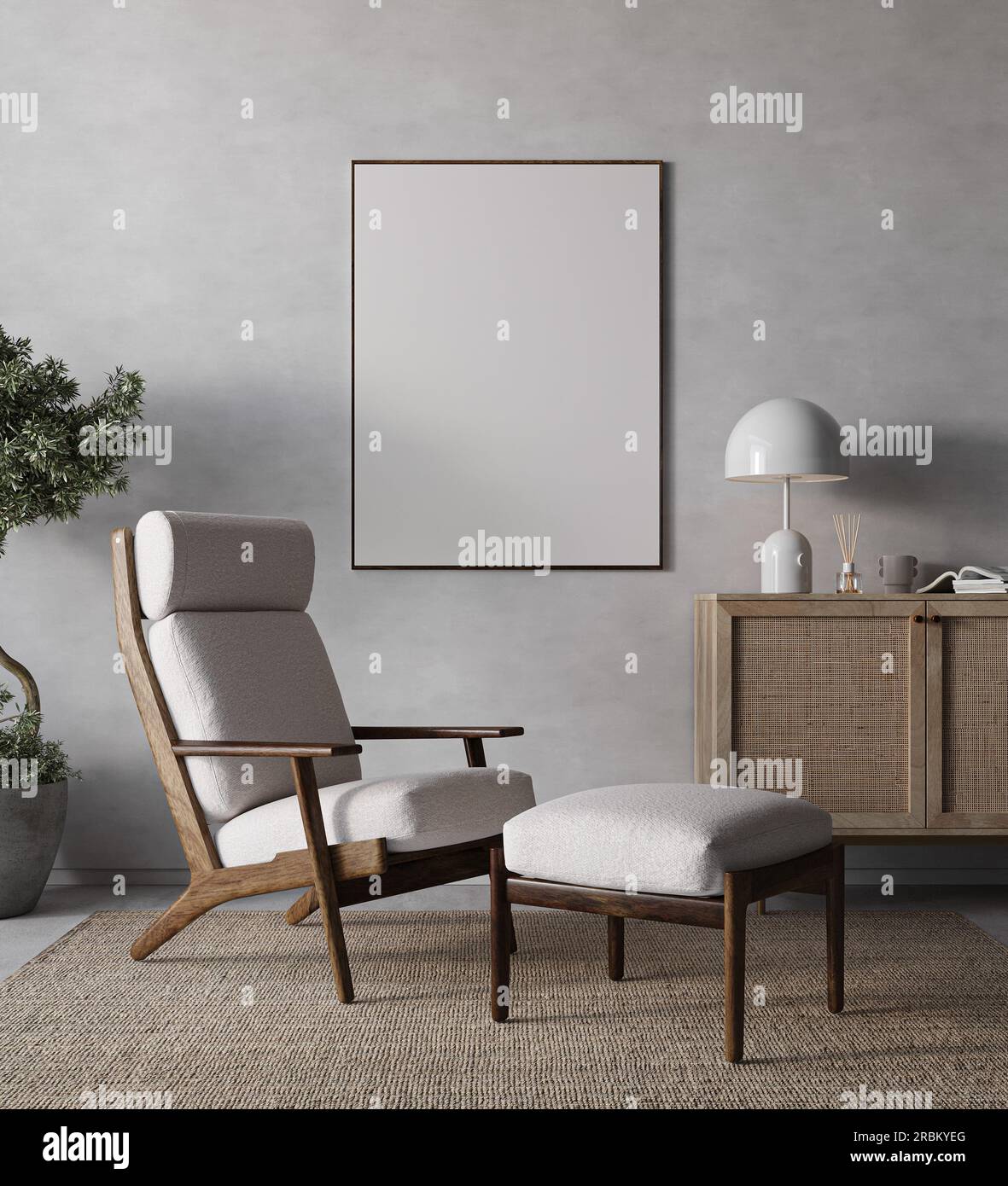 Retro and minimalist compositon of livingroom interior design with ...