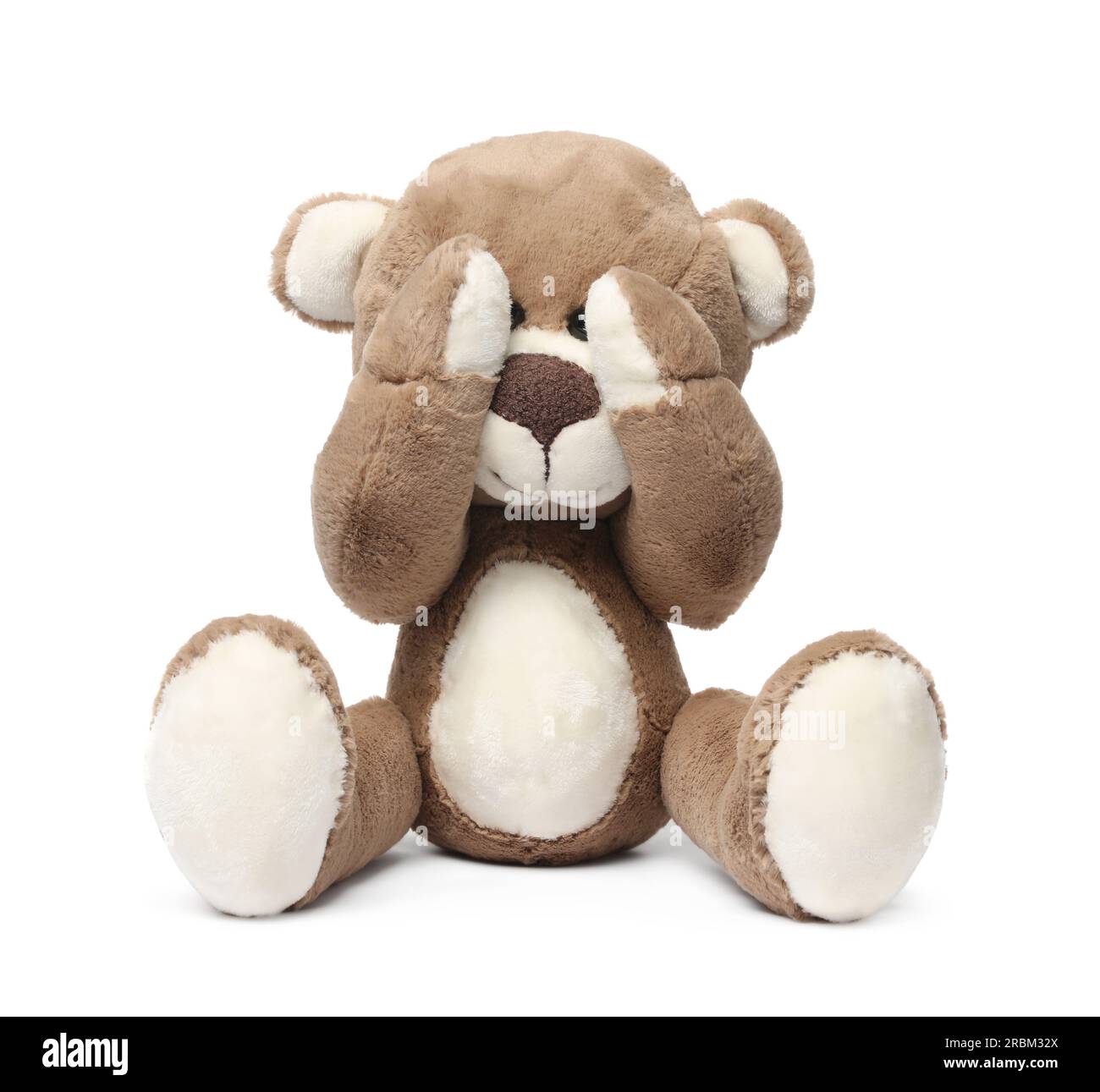 Cute teddy bear closing eyes isolated on white Stock Photo Alamy